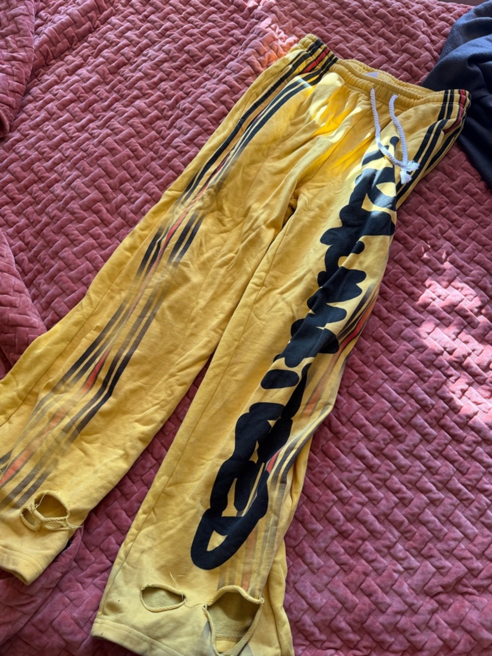 Yellow Graphic Drawstring Sweatpants with Black Script